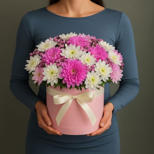 Цветы в коробке «Розовый каприз»